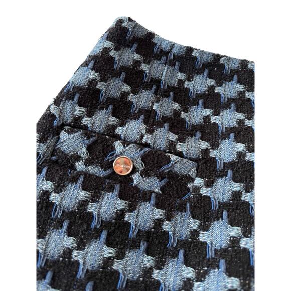 SANDRO Marty Tweed Mini Skirt Blue Houndstooth Size 34 0 XS Preppy Academia - Picture 3 of 8